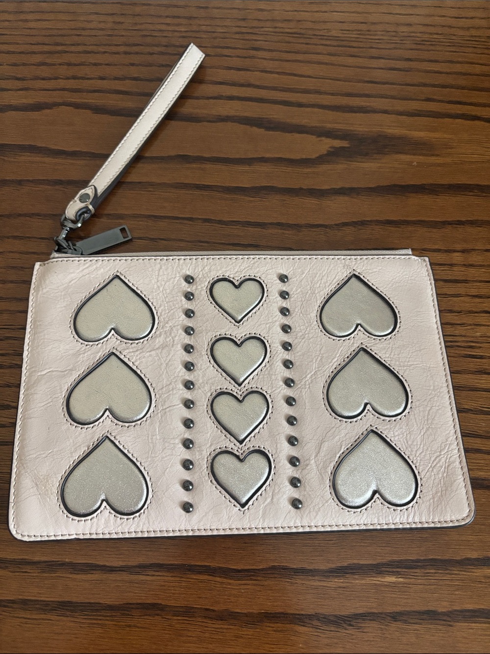 Rebecca Minkoff Blush Pink Heart Studded Leather Wristlet